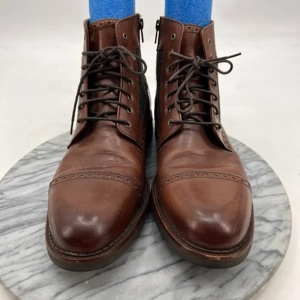 Johnston‎ & Murphy Mens Boots 9.5 Mahogany Fullerton Cap Toe Side Zip Block Heel